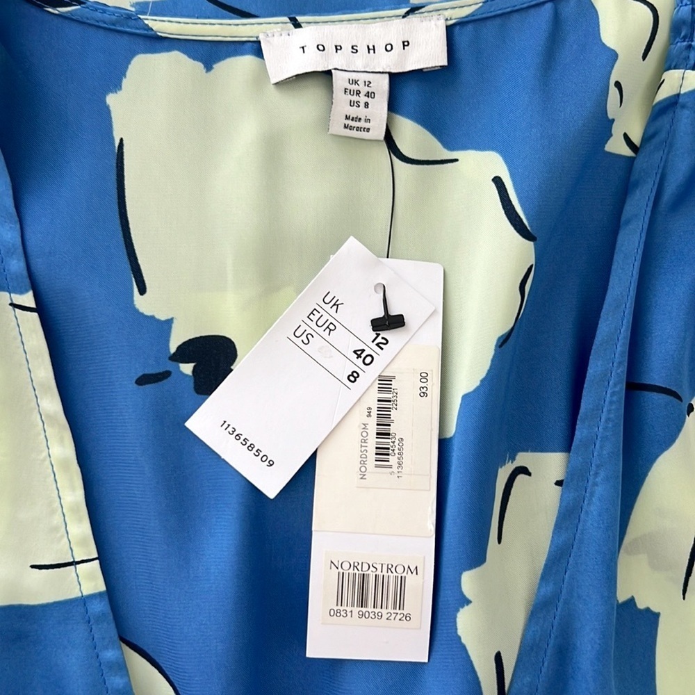 Topshop Crinkle Texture Wrap Front Midi Dress Blue Floral NWT - Picture 14 of 16